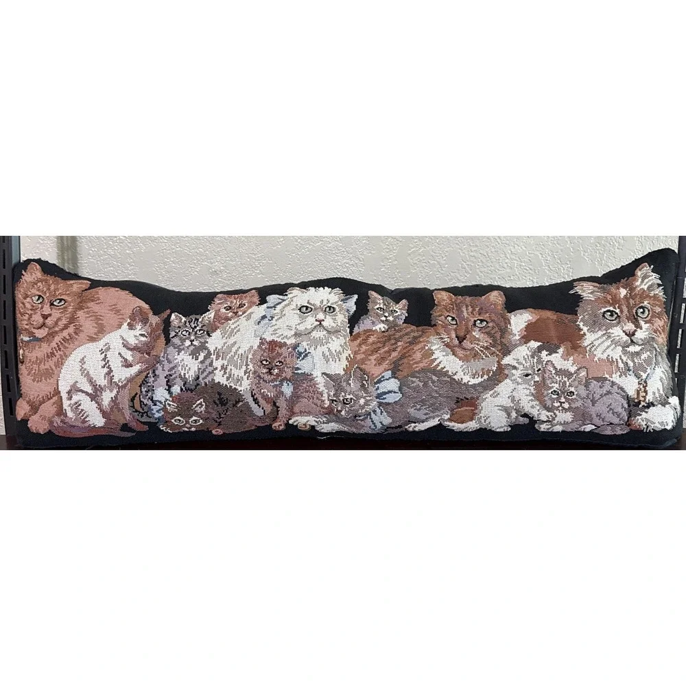 Tapestry Kitty Cats Long Door Draft Dodger Pillow Weighted Black Background